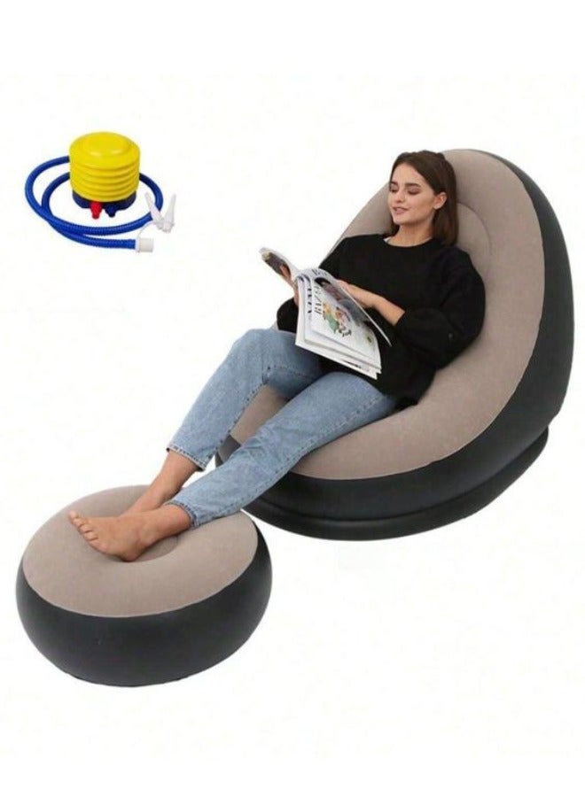 Generic Folding Portable Inflatable Sofa Chair with Air Pump Folding Lazy Sofa with Foot Stool Lazy Sofa for Indoor Living Room Gaming Bedroom Office Balcony.  - Image 1
