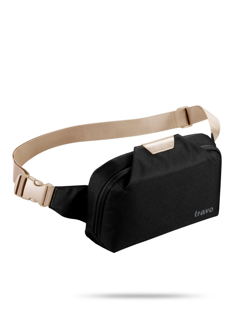 porodo Waist Bag with Spacious Storage Design, Waterproof fabric, Adjustable shoulder strap, Multiple internal pockets, Back zipper pocket, Anti-theft design - Black - Image 1