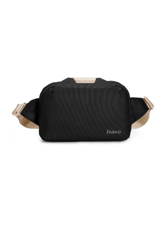 porodo Waist Bag with Spacious Storage Design, Waterproof fabric, Adjustable shoulder strap, Multiple internal pockets, Back zipper pocket, Anti-theft design - Black - Image 2