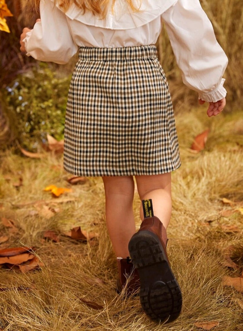 Shein Young Girl Plaid Button Front Asymmetrical Hem Skirt - Image 2