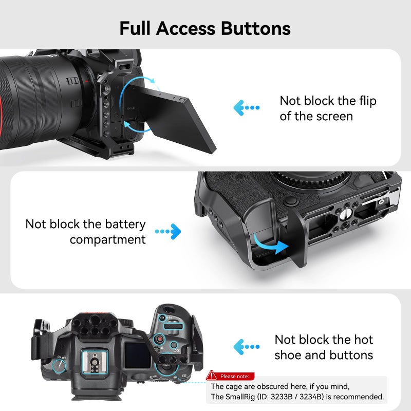 SmallRig R5 / R5 C / R6 Cage for Canon R5 R6 R5 C, Aluminum Alloy DSLR Rig Stabilizer with Cold Shoe, 1/4"-20 and 3/8"-16 Threaded Holes for Filmmaking, Video Shooting 2982B - Image 3
