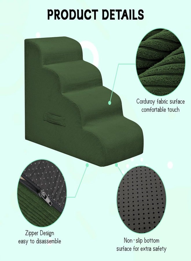 Mesa Lemon Dog Steps for Small Dogs, 4-Step Pet Ramp Stairs for High Beds and Sofa, Non-Slip Pet Stairs for Small Dogs and Cats, Removable and Easy to Clean Cover, Green - Image 3