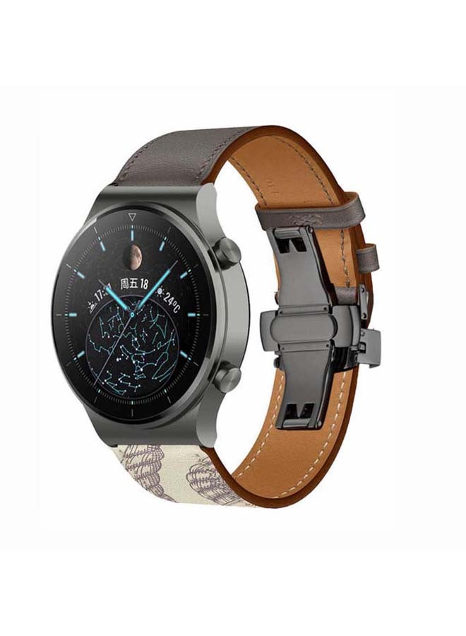 Perfii Genuine Leather Replacement Band 22mm For Huawei Watch GT2 Pro Grey/Beige - Image 2