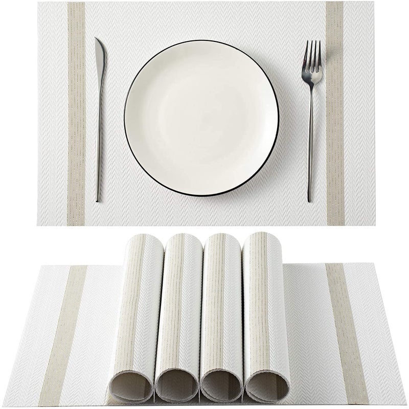 Leeonz Placemats for Dining Table Set of 6 PVC Placemats Table Placemats Placemats for Dining Table Washable NonSlip Color Code31CWhite - Image 1