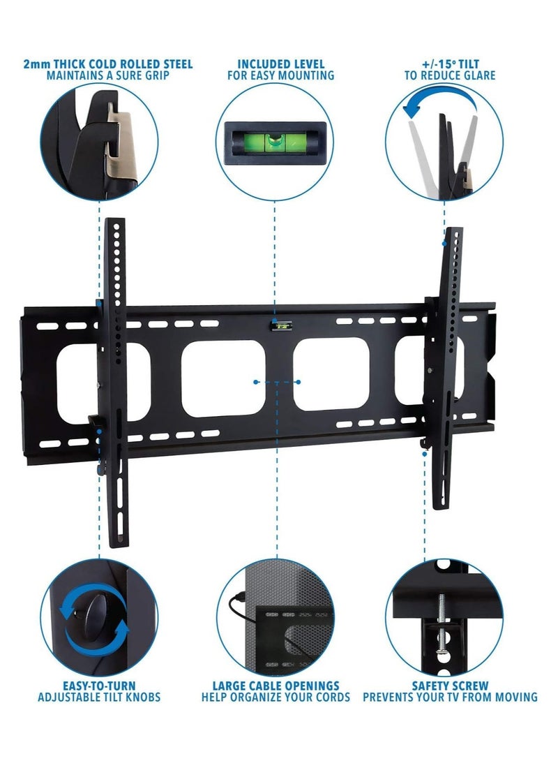 ELTERAZONE Large Tilting TV Wall Mount Bracket | 42 43 50 55 58 65 70 75 80 Inch | 220 Pound Capacity | VESA Compatible | Low Profile | Flat Screens - Image 3