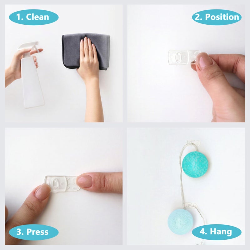 MOVELYST 100 Mini Clear Light Clips with 120 Adhesive Strips, Damage-Free Indoor Mini Wall Hooks for Hanging, Removable Clips for Christmas Decoration - Image 3