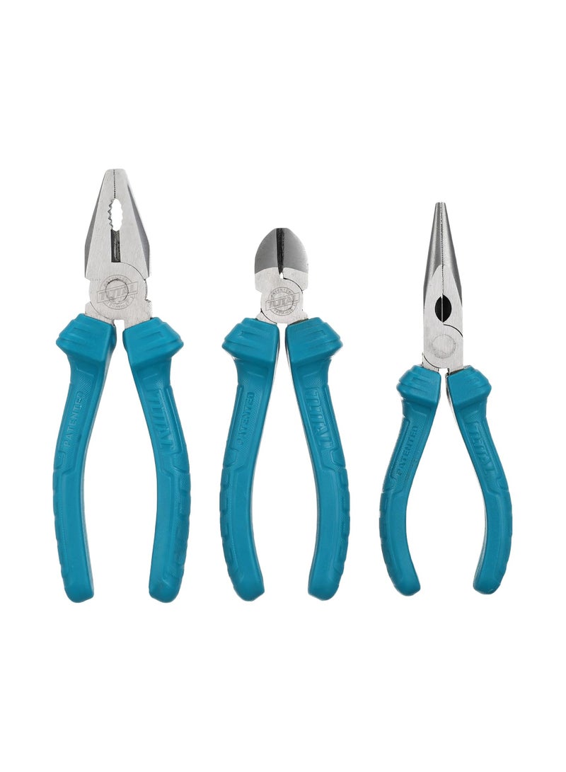 Total THT1K0311 3 Pcs Pliers set - 7" Combination Pliers, 6" Long Nose Pliers, 6" Diagonal Cutting Pliers - Image 1