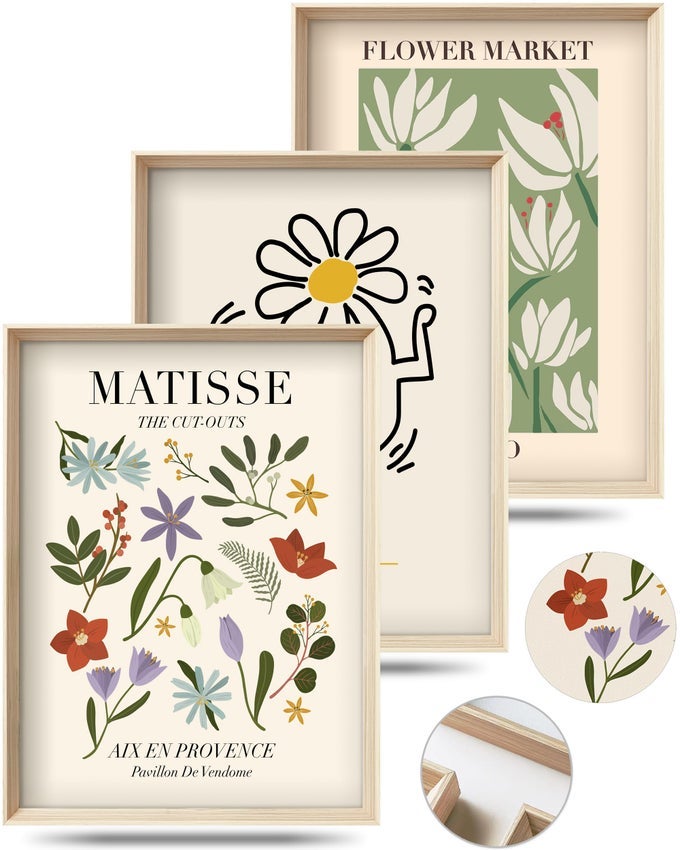 FRAMED MATISSE CANVAS WALL ART FOR BEDROOMABSTRACT MATISSE CANVAS WALL DECORMINIMALIST CLASSIC DECOR AESTHETIC12X16IN WOOD HIGH FRAMED DESIGN POSTERS FOR LIVING ROOMBATHROOM SET OF 3