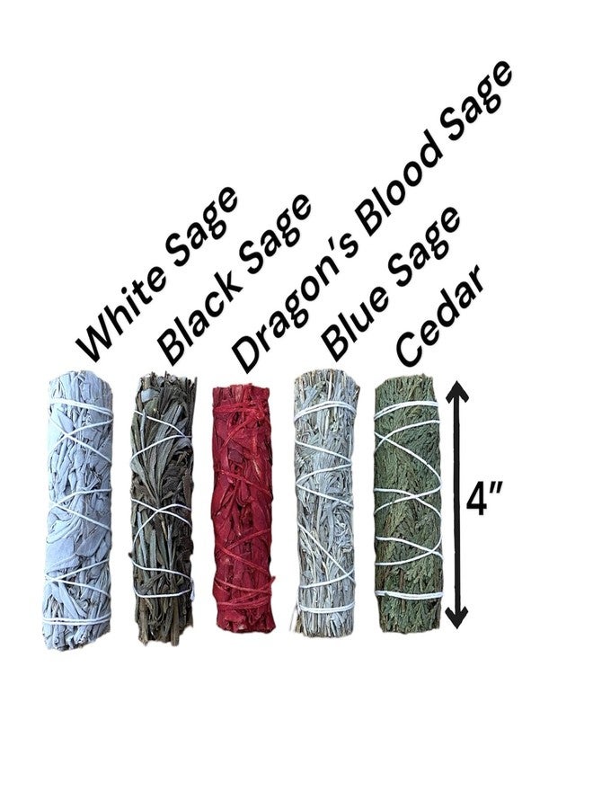 NessaStores 5 pcs Smudge Stick Sampler 1 Kit of White Sage, Black Sage, White Sage Dragon's Blood, Blue Sage, & Cedar - 4 Inch Hand Tied, All Natural, Ethically Sourced for Home Cleansing JC-209 - Image 2