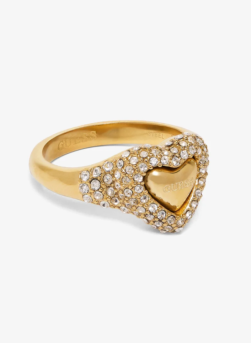 GUESS 13mm Pave Heart Signet Ring