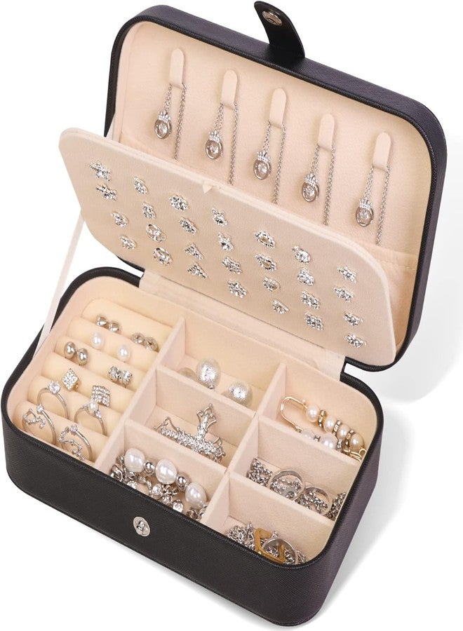 TRADY Luxury Travel Jewelry Organizer Box for Women Compact & Waterproof PU Leather Storage Case with Compartments for Rings,Earrings,Necklaces & Bracelets Ideal for Travel & Gift Giving (Black) - Image 1