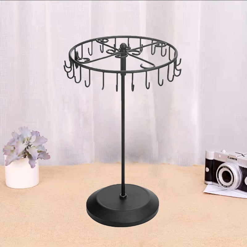 Qaeoity Rotating Necklace Holder Jewelry Organizer Display Stand 14-Inch with 23 Hooks Black, short-black, 8.27*5.9*13.8inch (HS01) - Image 2