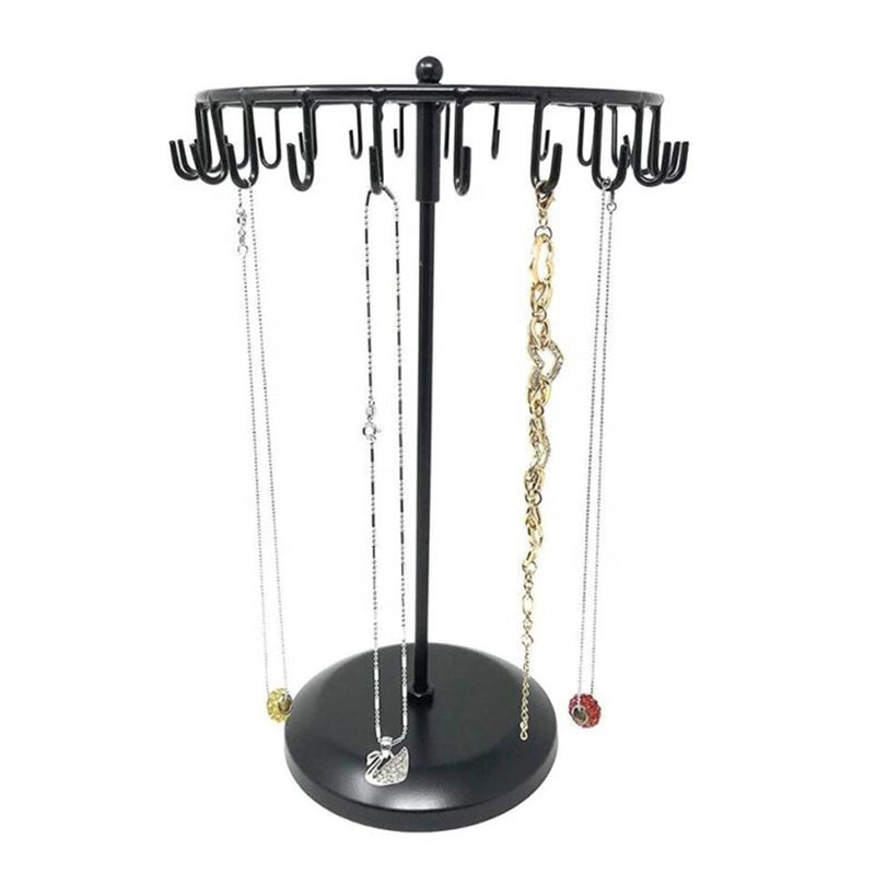 Qaeoity Rotating Necklace Holder Jewelry Organizer Display Stand 14-Inch with 23 Hooks Black, short-black, 8.27*5.9*13.8inch (HS01) - Image 4