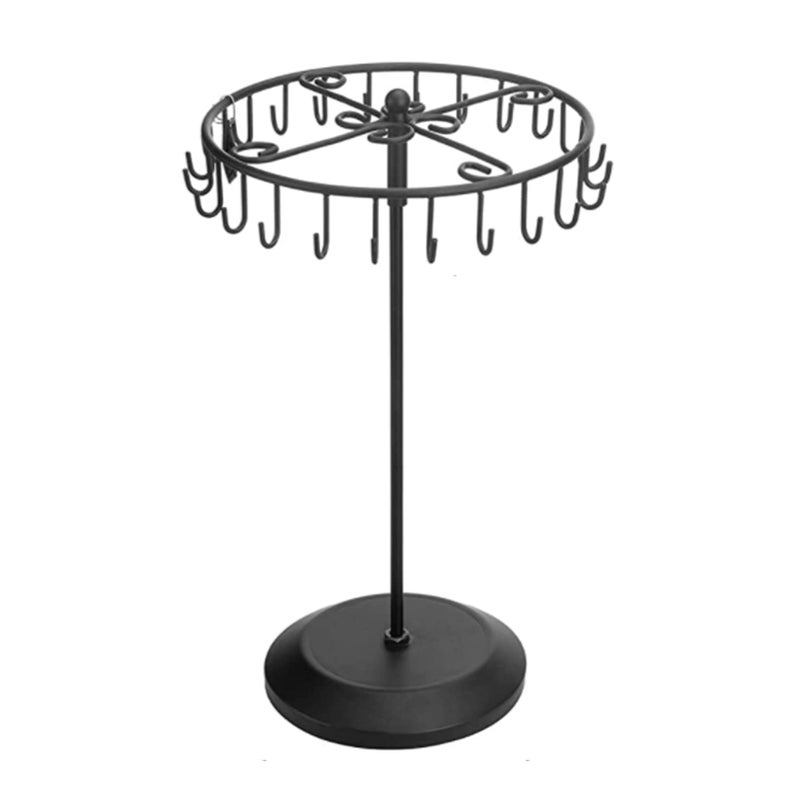 Qaeoity Rotating Necklace Holder Jewelry Organizer Display Stand 14-Inch with 23 Hooks Black, short-black, 8.27*5.9*13.8inch (HS01) - Image 1