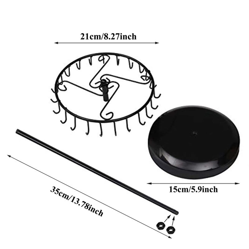 Qaeoity Rotating Necklace Holder Jewelry Organizer Display Stand 14-Inch with 23 Hooks Black, short-black, 8.27*5.9*13.8inch (HS01) - Image 3