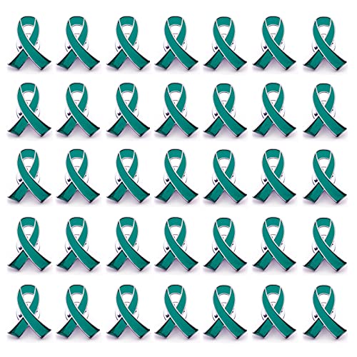 Alodidae 50pcs Teal Ribbon Awareness Pins Cervical Ovarian Cancer Awareness Products Pin - Image 1