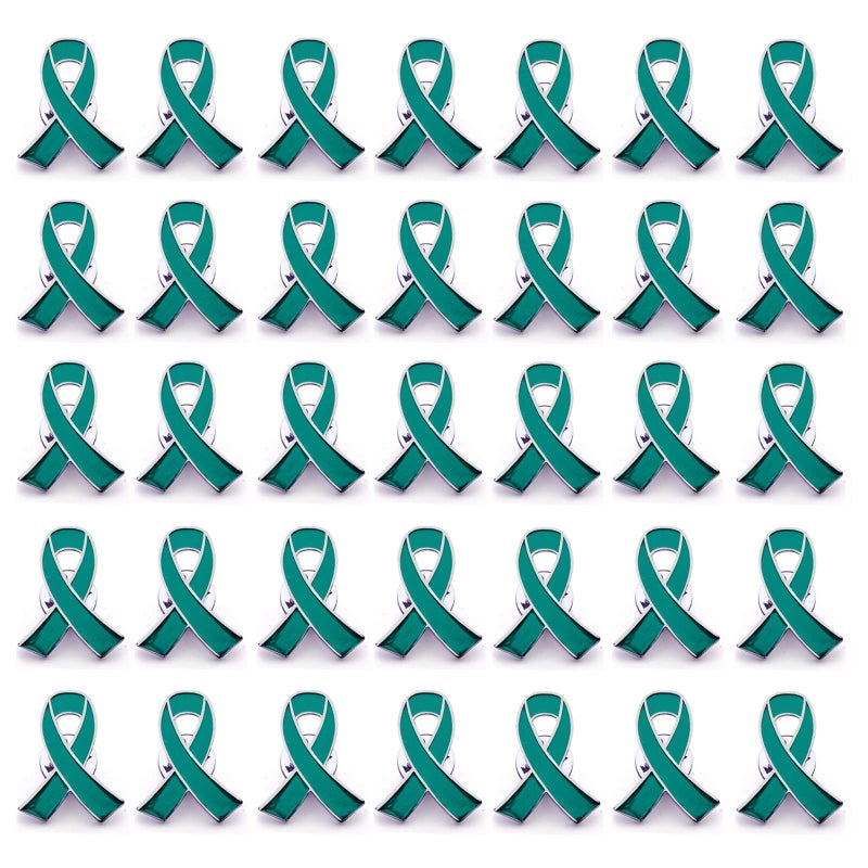 Alodidae 50pcs Teal Ribbon Awareness Pins Cervical Ovarian Cancer Awareness Products Pin - Image 5