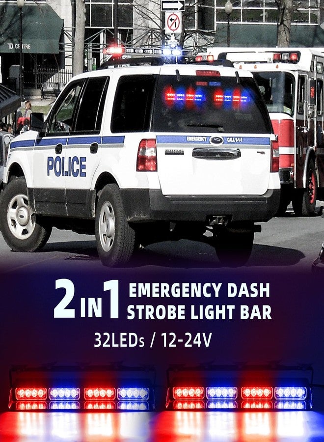 PKINGLAKE 2 in 1 LED Emergency Dash Strobe Light Bar Front/Rear Windshield Safety Flashing Warning Hazard Interior Lights for Police Firefighter Construction Vehicles Trucks (2x14 inch, Blue/Red) - Image 2