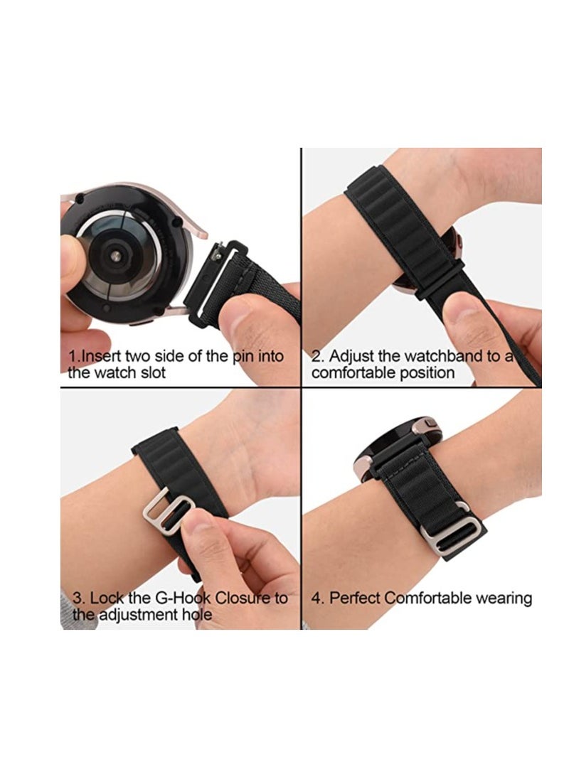 Generic 20mm Stretch Nylon Metal Alpine Loop Woven Strap for Men Women  Compatible with Samsung Galaxy Watch 4/5/5 pro Band/Active 2 40mm 44mm band/Galaxy Watch 4 Classic 42mm 46mm/Watch 3 41mm Black  - Image 4