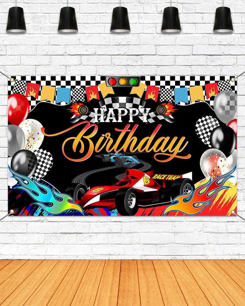 Mocsicka Racing Car Happy Birthday Backdrop Banner Car Themed Birthday Party Decorations Banner Racing Theme Party Supplies for Photography (Red, 70.8x43.3 inch) - Image 1