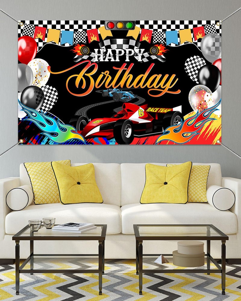 Mocsicka Racing Car Happy Birthday Backdrop Banner Car Themed Birthday Party Decorations Banner Racing Theme Party Supplies for Photography (Red, 70.8x43.3 inch) - Image 3