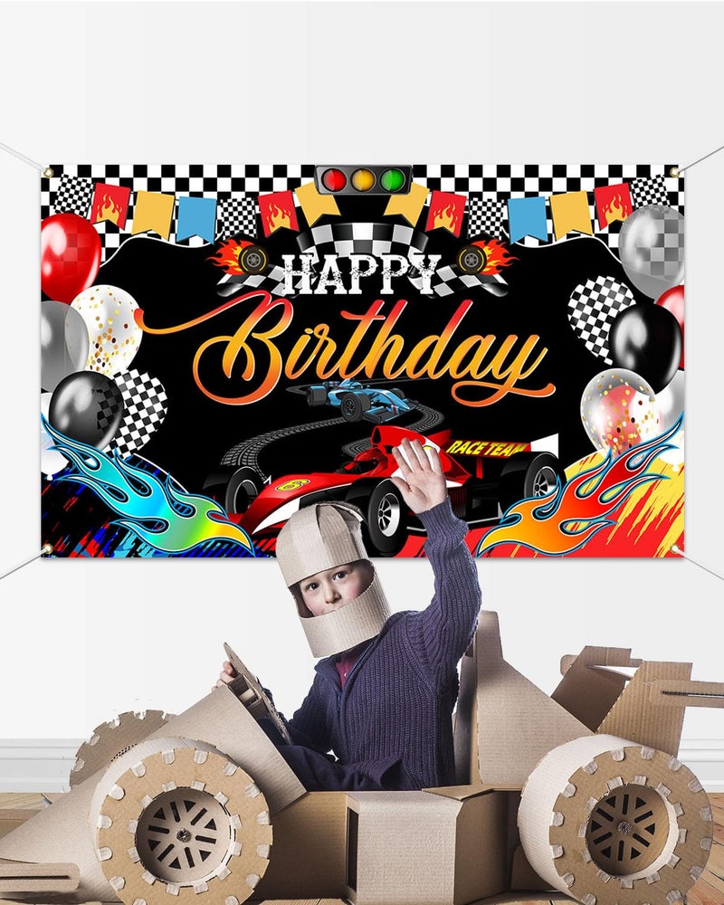 Mocsicka Racing Car Happy Birthday Backdrop Banner Car Themed Birthday Party Decorations Banner Racing Theme Party Supplies for Photography (Red, 70.8x43.3 inch) - Image 4
