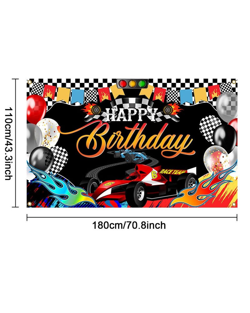 Mocsicka Racing Car Happy Birthday Backdrop Banner Car Themed Birthday Party Decorations Banner Racing Theme Party Supplies for Photography (Red, 70.8x43.3 inch) - Image 2