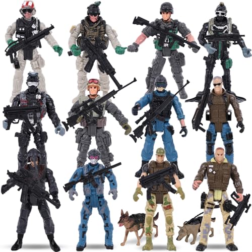 3 otters 12PCS Army Men Toy Soldiers, Special Operation Soldier Military Action Figures Playset with Weapons Army Dogs for Kids Birthday - Image 1