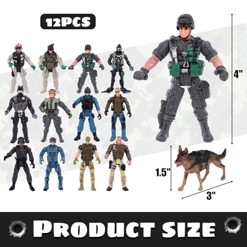3 otters 12PCS Army Men Toy Soldiers, Special Operation Soldier Military Action Figures Playset with Weapons Army Dogs for Kids Birthday - Image 3