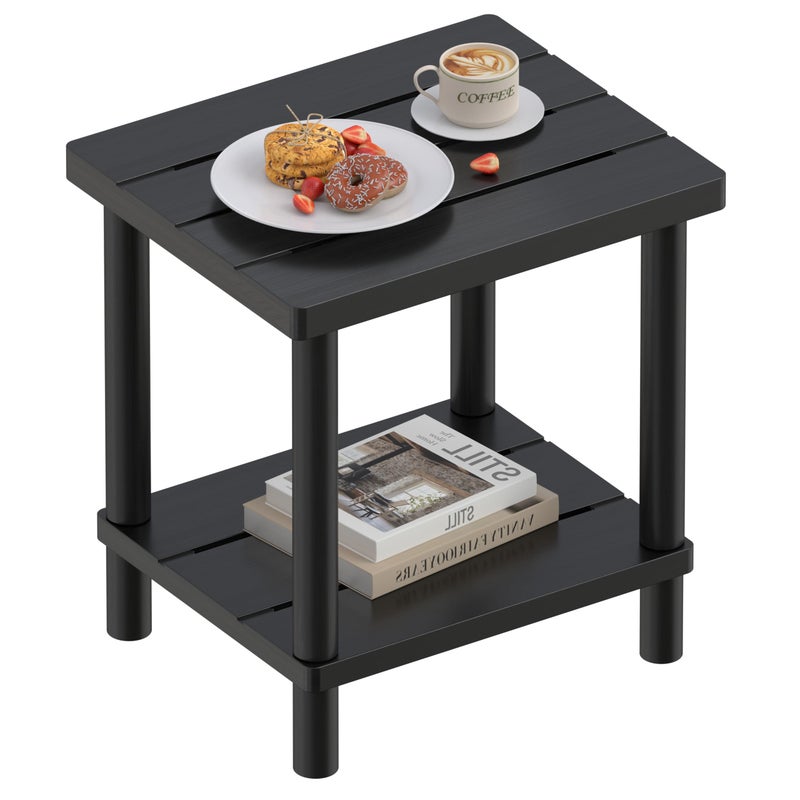 LEJANEOYE Outdoor Side Table, 2-Tier Small Outdoor Table for Patio, Adirondack Side Tables for Outside or Indoor, Bamboo End Table for Pool, Porch, Weather Resistant Easy Maintenance-Black - Image 1