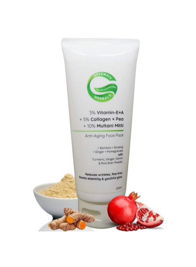 Greenviv 3% Vitamin E & A + 5% Collagen & Pea protein + 10% Multani Mitti Anti-Aging Face Pack | Reduces Wrinkles & Fine Lines | 100gm - Image 1