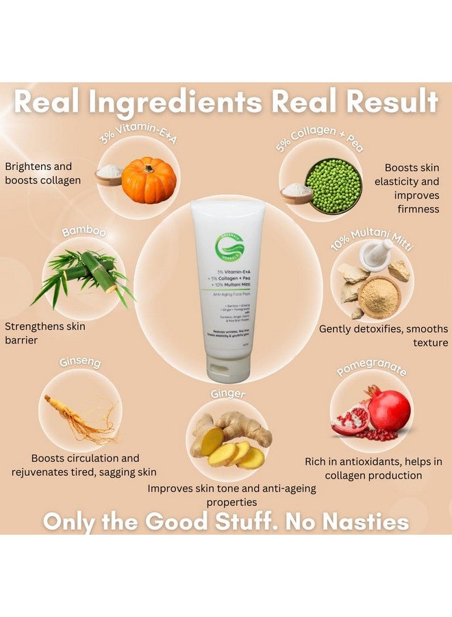 Greenviv 3% Vitamin E & A + 5% Collagen & Pea protein + 10% Multani Mitti Anti-Aging Face Pack | Reduces Wrinkles & Fine Lines | 100gm - Image 5