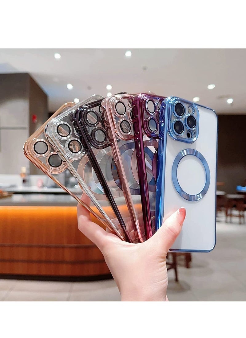 Raxoom حافظة متوافقة مع آيفون 14 برو ماكس مغناطيسية مع حماية كاملة لعدسة الكاميرا، حافظة واقية شفافة مصنوعة من السيليكون المطلي كهربائياً مقاومة للصدمات 6.7 بوصة (وردي) - Image 3