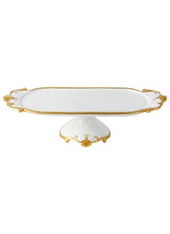 Life Smile LIFE SMILE White Cake Plate with Floral Gold Stand - Luxury Bone China Pastry & Dessert Server  - Image 1