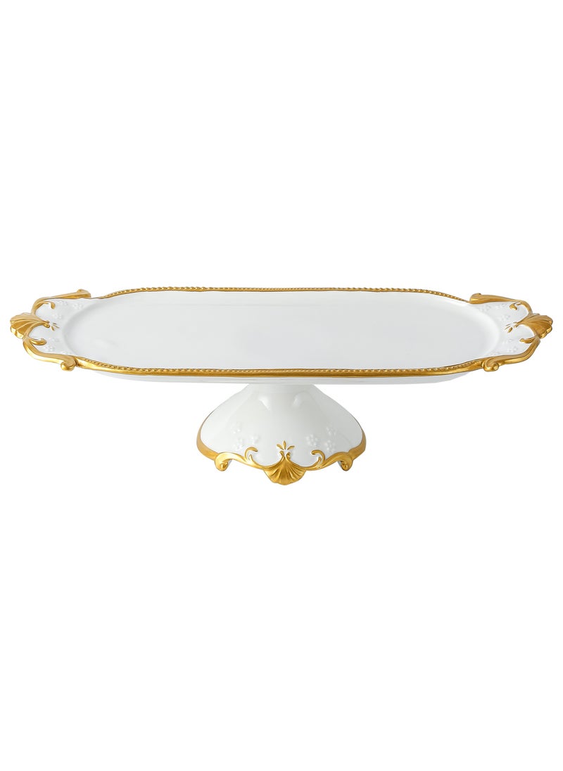 Life Smile LIFE SMILE White Cake Plate with Floral Gold Stand - Luxury Bone China Pastry & Dessert Server  - Image 1