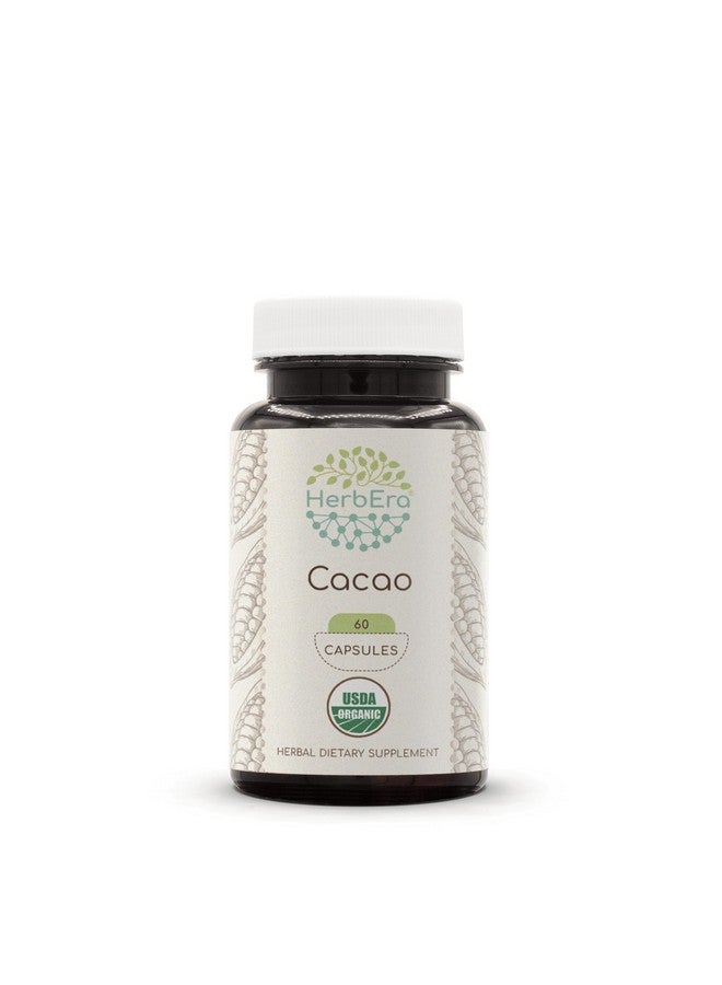 HerbEra Cacao USDA Organic 60 Capsules | Natural Herbal Supplement | Certified Organic Vegetarian Capsules and Organic Cacao (Theobroma Cacao) Dried Raw Beans (60 Capsules) - Image 1