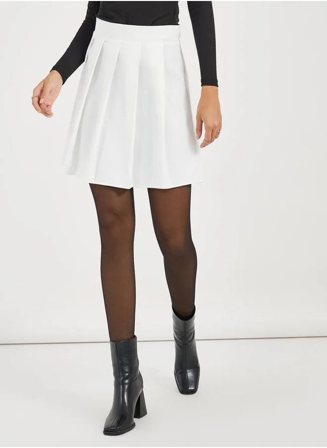 Styli Plain Pleated A-Line Mini Skirt