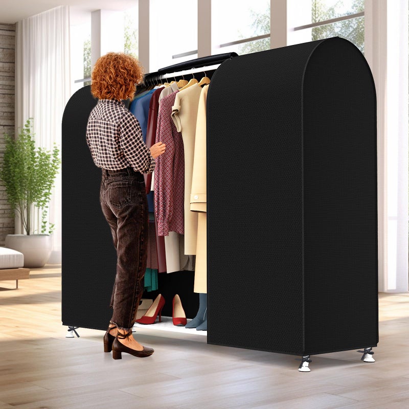 Zilink 72" Garment Rack Cover Dustproof Breathable Clothes Rack Cover Large Garment Bags Protector Cothing Rack with Cover with 2 Durable Zippers for Garment Rack, Black, (Rack Not Included) - Image 2