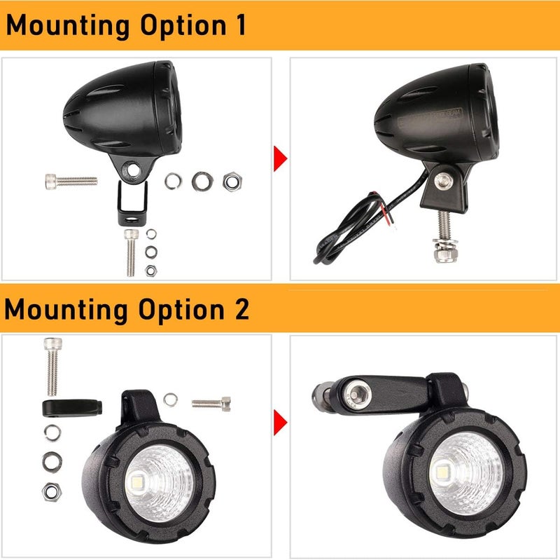 Lightronic Offroad 1.7" Round Motorcycle LED Fog Light Pods, 6000K Cool-White Long Range Flood Beam, Rugged Die-Cast Aluminum Housing, Corrosion Resistant Waterproof, 12V/24V DC, 2-Pack - Image 3