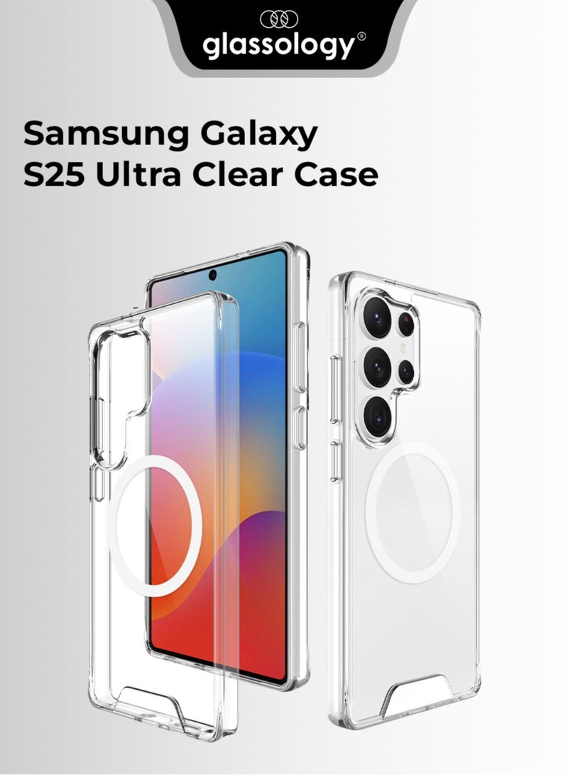 جلاسولوجي Clear Case for Samsung Galaxy S25 Ultra, Magnetic Non-Yellowing Case, Shockproof Protection - Image 1