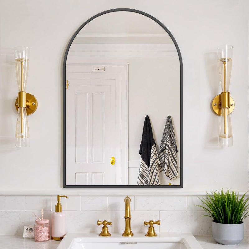 Atilioo Bathroom Mirror for Wall, 36x24 Inch Arched Mirror, Matte Black Metal Framed Bathroom Vanity Mirror for Restroom Farmhouse, Anti-Rust, Tempered Glass, Hanging or Leaning - Image 5