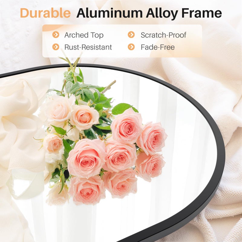 Atilioo Bathroom Mirror for Wall, 36x24 Inch Arched Mirror, Matte Black Metal Framed Bathroom Vanity Mirror for Restroom Farmhouse, Anti-Rust, Tempered Glass, Hanging or Leaning - Image 2