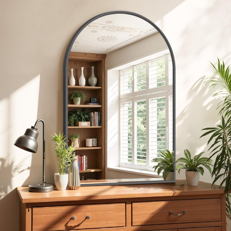 Atilioo Bathroom Mirror for Wall, 36x24 Inch Arched Mirror, Matte Black Metal Framed Bathroom Vanity Mirror for Restroom Farmhouse, Anti-Rust, Tempered Glass, Hanging or Leaning - Image 4
