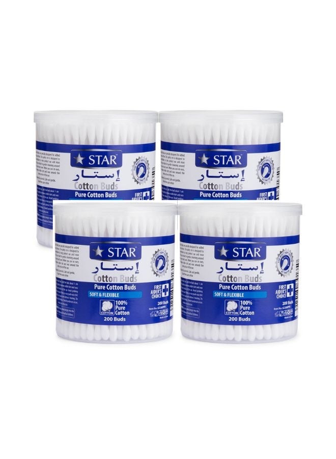 Star Cotton Swabs 800 Pieces (200x4) - Soft & Flexible Ear Buds - 100% Pure Cotton Double-Ended Cotton Buds - Premium Quality Disposable Swabs - For Babies, Personal Care & Cleaning - Assorted Colors - Image 1