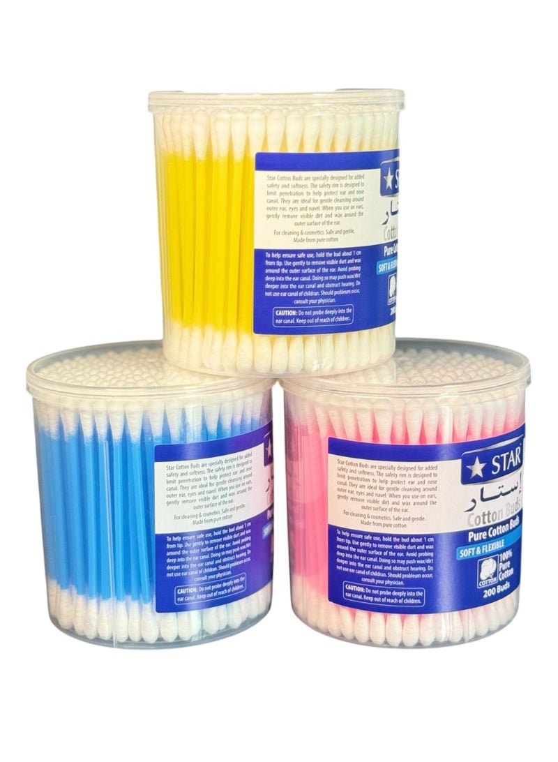 Star Cotton Swabs 800 Pieces (200x4) - Soft & Flexible Ear Buds - 100% Pure Cotton Double-Ended Cotton Buds - Premium Quality Disposable Swabs - For Babies, Personal Care & Cleaning - Assorted Colors - Image 5