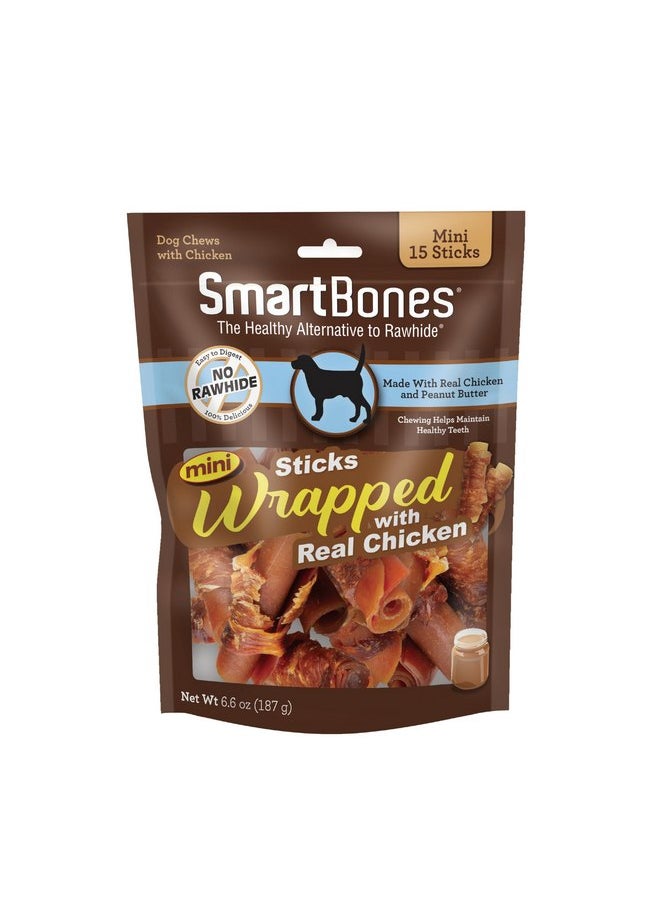 SmartBones SmartBones Mini Chicken-Wrapped Sticks, Treat Your Dog to a Rawhide-Free Chew Made with Real Peanut Butter, 15 count  - Image 1
