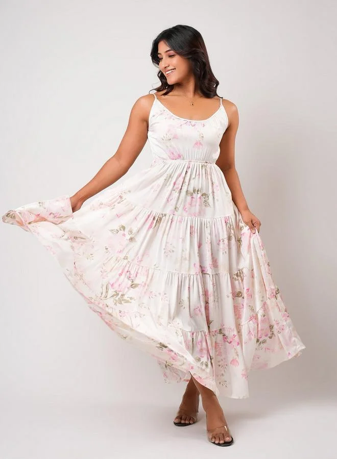 Aadaraya Aadaraya Sleeveless Tiered Maxi Night Gown with Floral Print