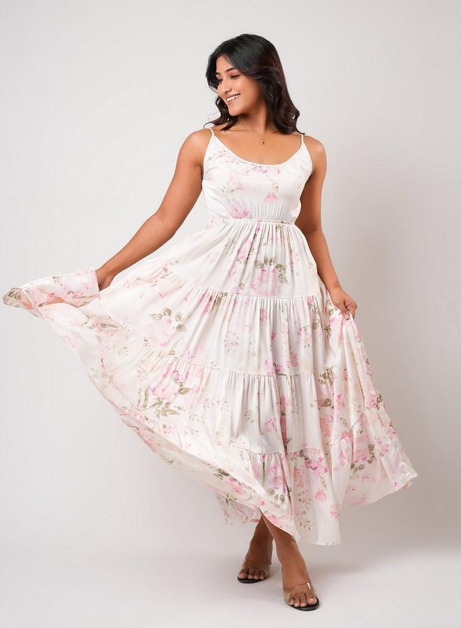 Aadaraya Sleeveless Tiered Maxi Night Gown with Floral Print - Image 2
