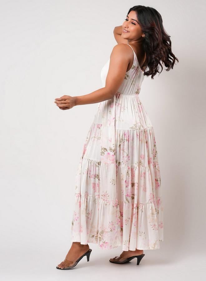Aadaraya Sleeveless Tiered Maxi Night Gown with Floral Print - Image 3