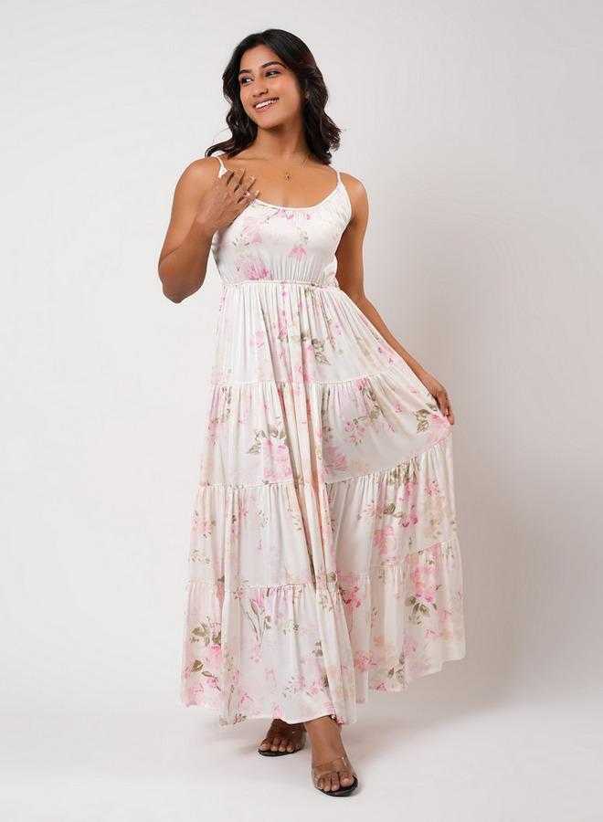 Aadaraya Sleeveless Tiered Maxi Night Gown with Floral Print - Image 1